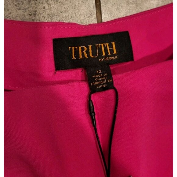 New Fuscia Pink Wide Leg High Rise Side Zip Dress Pants Sz 12 Truth By Republic - Picture 4 of 7